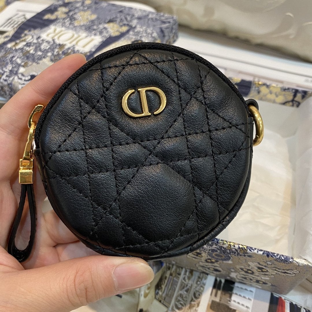 取り外し可能なCAROラウンドコインパース ブラックカナージュカーフスキン