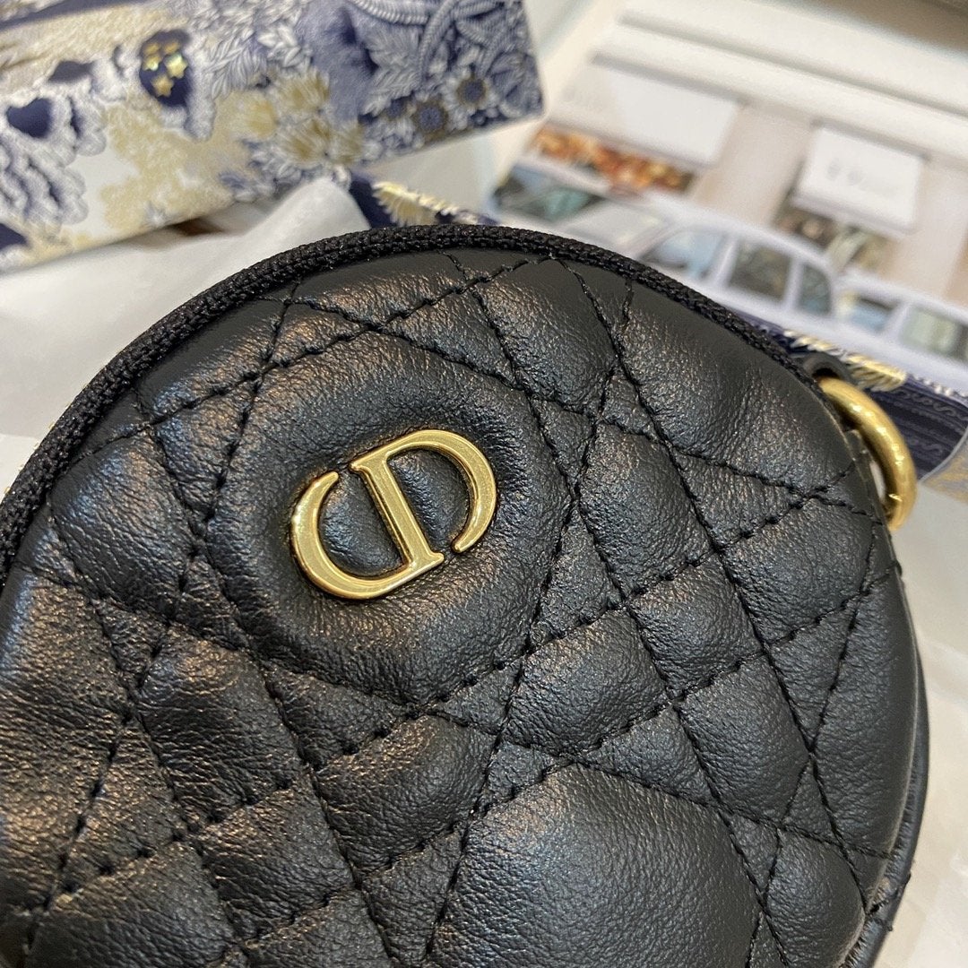 取り外し可能なCAROラウンドコインパース ブラックカナージュカーフスキン