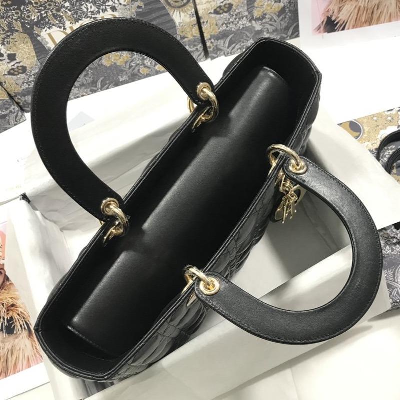 ラージ レディーバッグ 32cm ブラック カナージュ ラムスキン