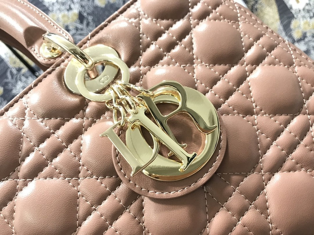 ラージ レディーバッグ 32cm ベージュ カナージュ ラムスキン