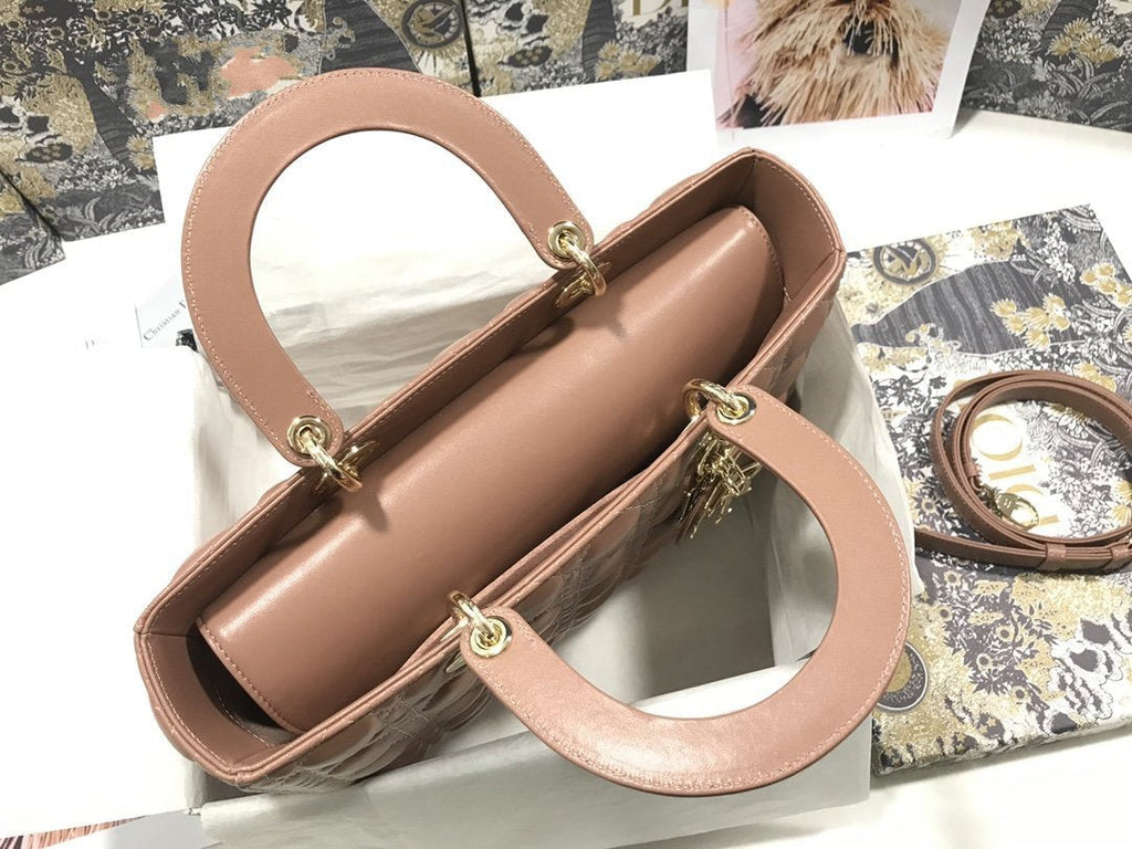 ラージ レディーバッグ 32cm ベージュ カナージュ ラムスキン