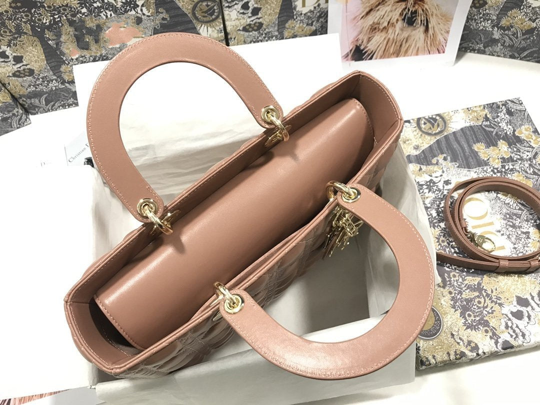 ラージ レディーバッグ 32cm ベージュ カナージュ ラムスキン