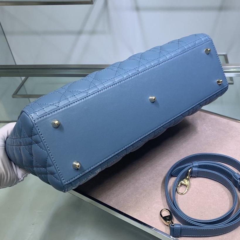 ラージ レディーバッグ 32cm ブルー カナージュ ラムスキン