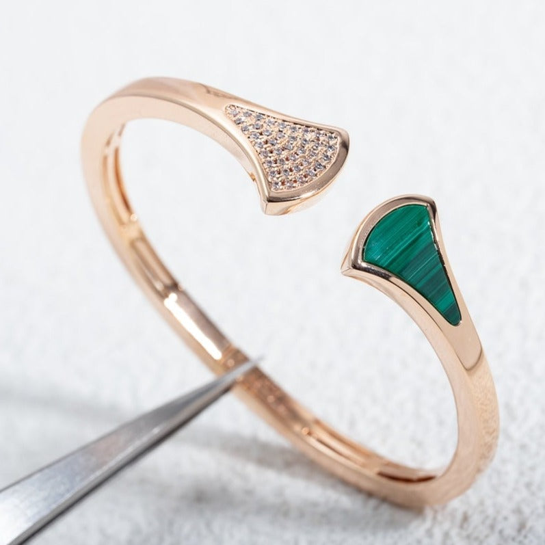 [⭐JeweliWhal]ドリームブレスレット オープン マラカイト ピンクゴールド