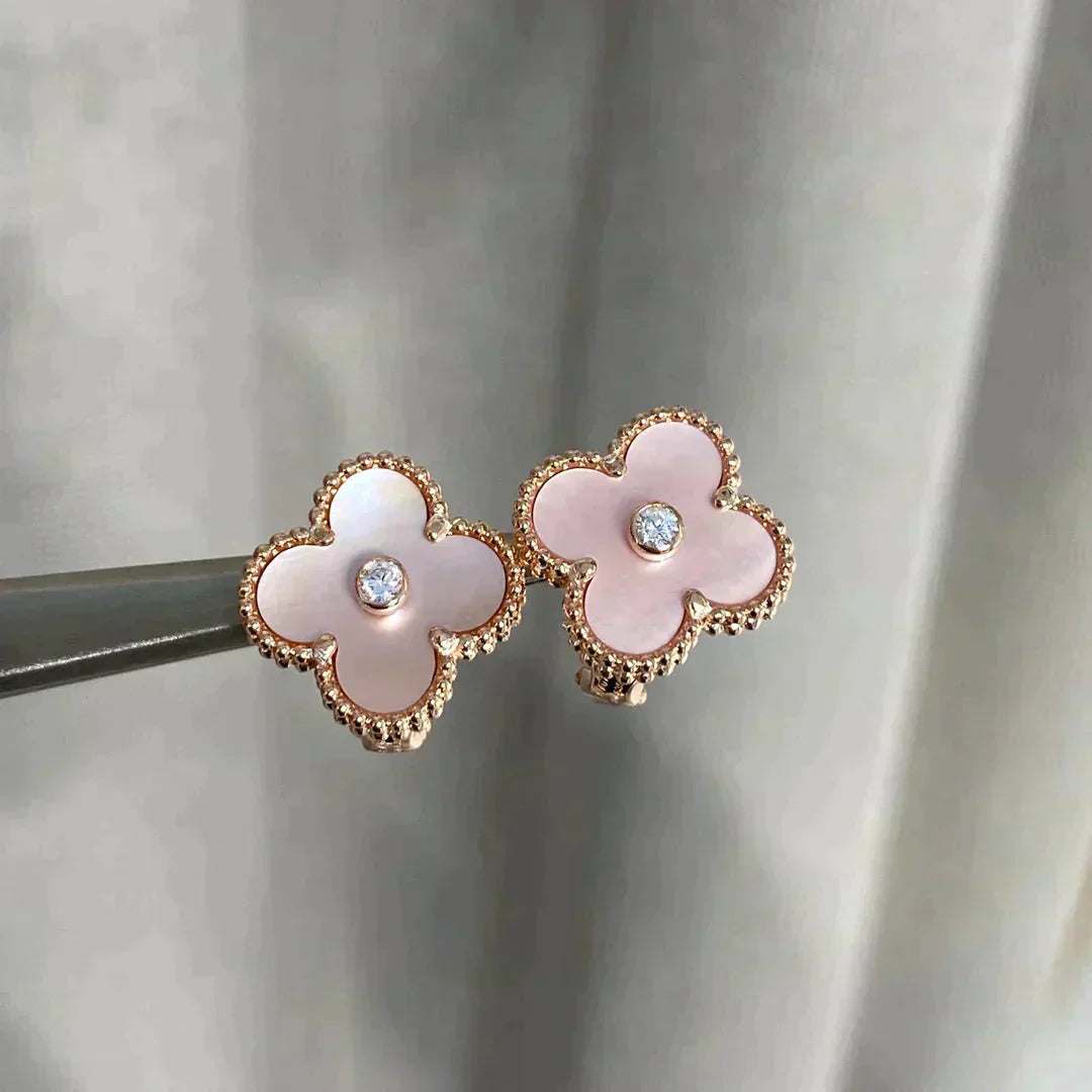 [⭐JeweliWhal]CLOVER MEDIUM 1 MOTIFS  PINK MOP DIAMOND EARRINGS