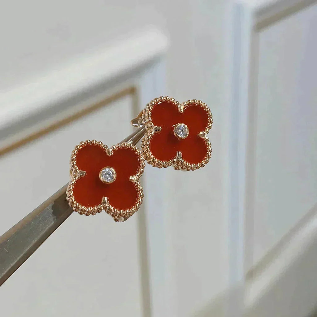 [⭐JeweliWhal]CLOVER MEDIUM 1 MOTIFS CARNELIAN  DIAMOND earrings