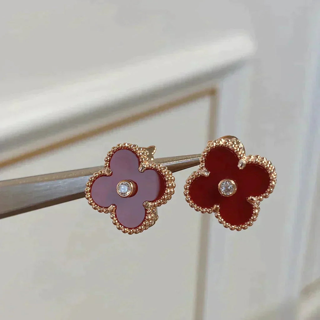 [⭐JeweliWhal]CLOVER MEDIUM 1 MOTIFS CARNELIAN  DIAMOND earrings