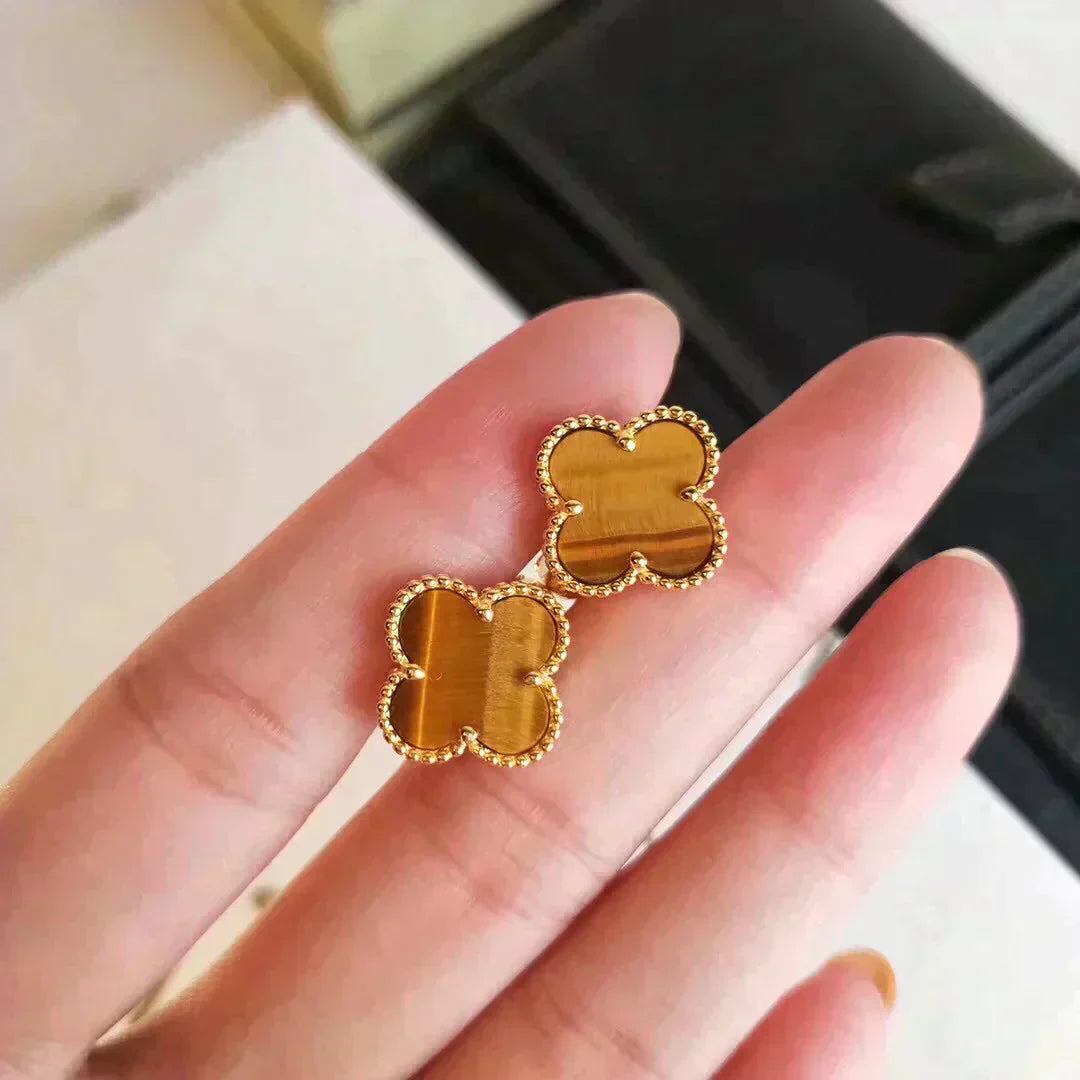 [⭐JeweliWhal]CLOVER MEDIUM 1 MOTIFS TIGER EYE EARRINGS