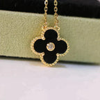 [⭐JeweliWhal]CLOVER 15MM DIAMOND ONYX NECKLACE