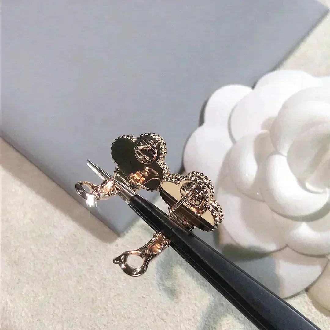 [⭐JeweliWhal]CLOVER MEDIUM 1 MOTIFS  PINK MOP DIAMOND EARRINGS