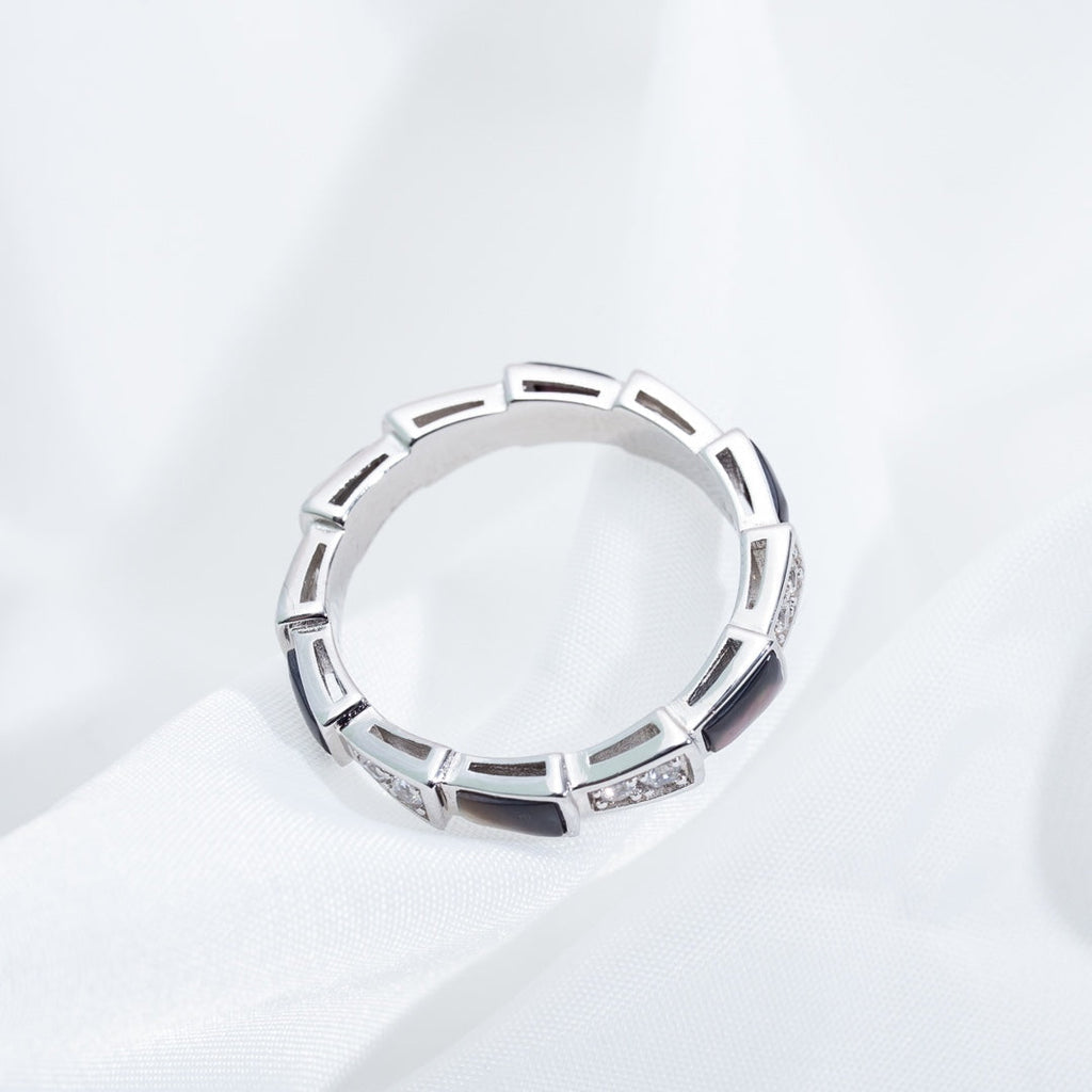 [⭐JeweliWhal]SERPENTI RING SILVER DIAMOND BLACK MOP 3MM