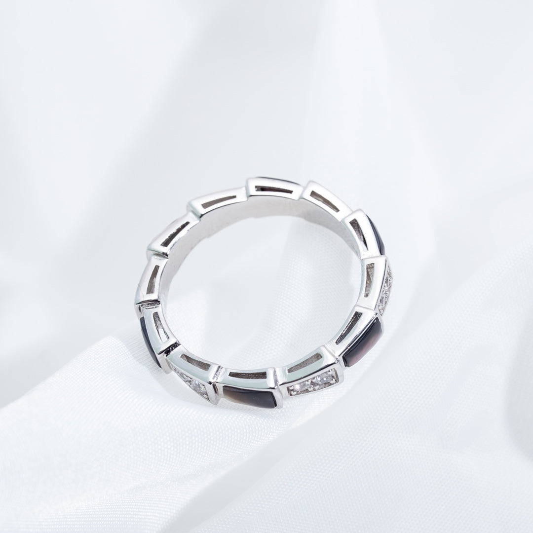 [⭐JeweliWhal]SERPENTI RING SILVER DIAMOND BLACK MOP 3MM