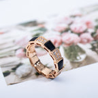 [⭐JeweliWhal]SERPENTI RING PINK GOLD BLACK MOP DIAMOND PAVED 4MM