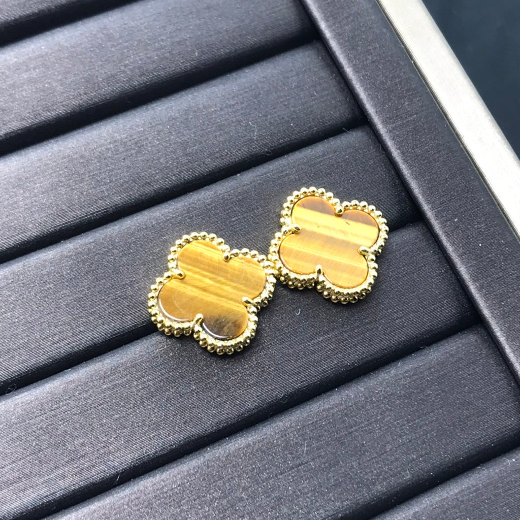 [⭐JeweliWhal]CLOVER MEDIUM 1 MOTIFS TIGER EYE EARRINGS