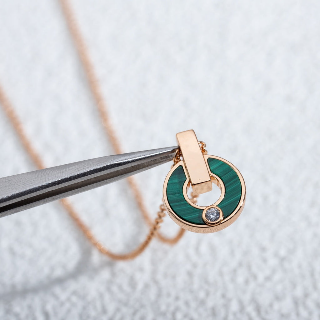 [⭐JeweliWhal]ガリネックレス ピンクゴールド マラカイト