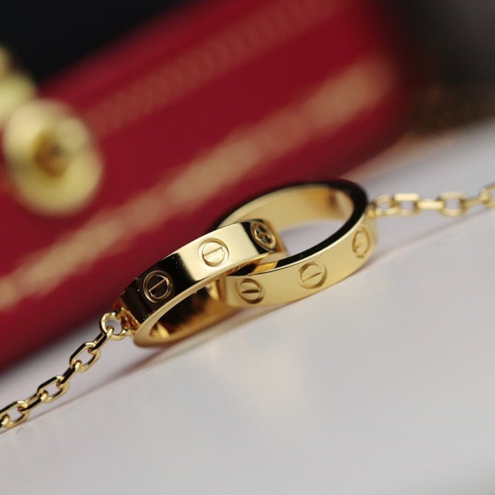 [⭐JeweliWhal]LOVE NECKLACE DOUBLE RING GOLD
