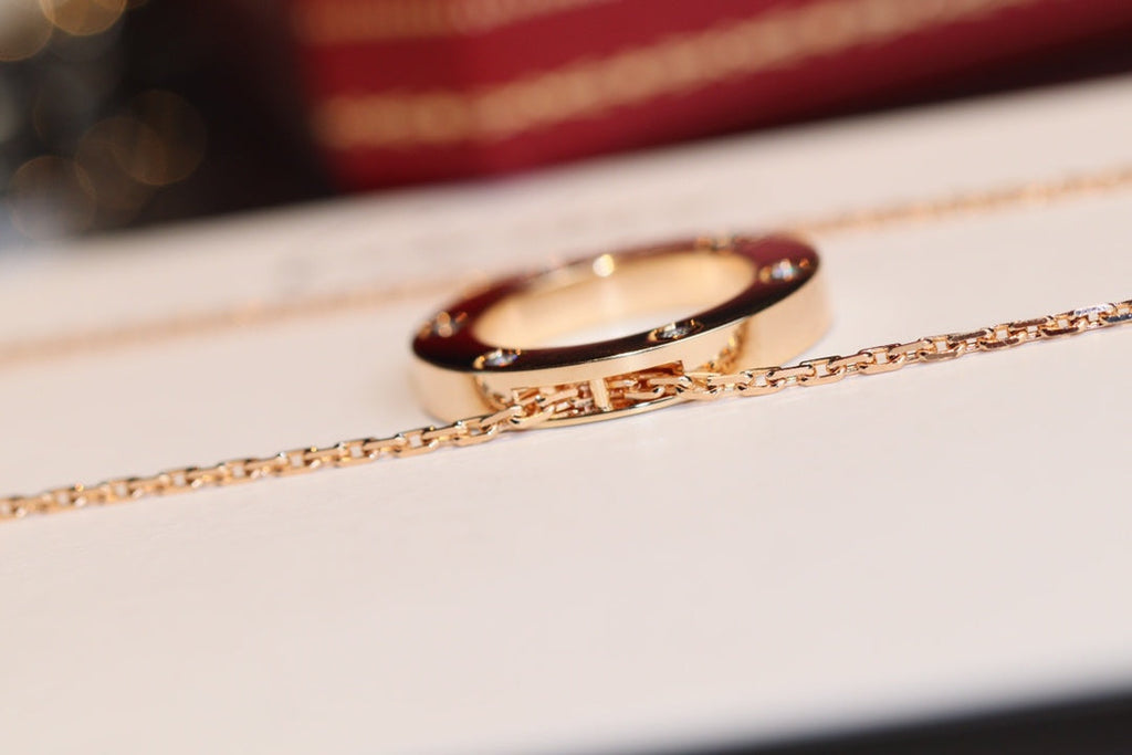 [⭐JeweliWhal]LOVE NECKLACE 16MM 6 DIAMONDS PINK GOLD