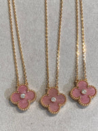 [⭐JeweliWhal]CLOVER 15MM DIAMOND RHODONITE NECKLACE