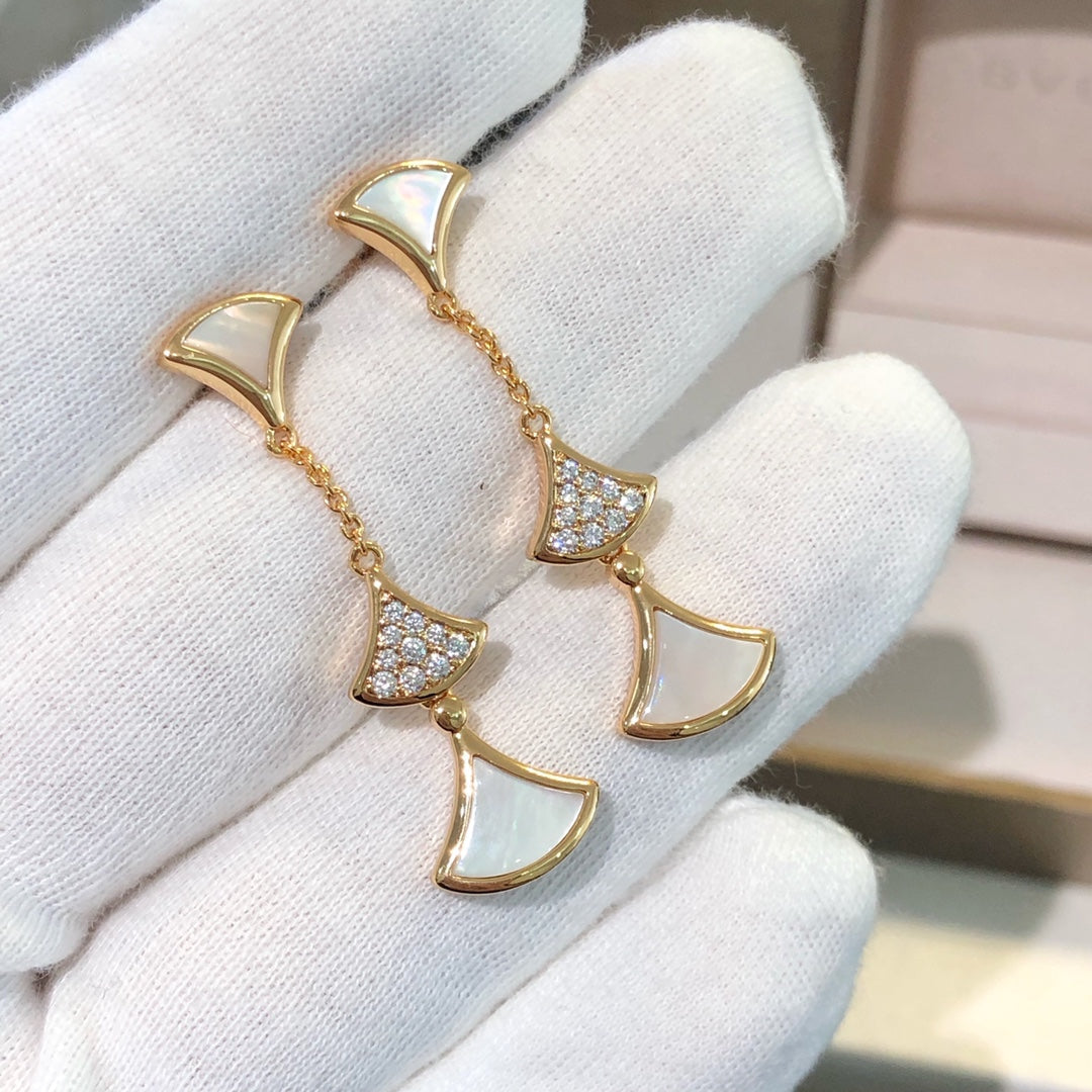[⭐JeweliWhal]DREAM EARRINGS 3 MOTIFS DIAMOND MOP PINK GOLD
