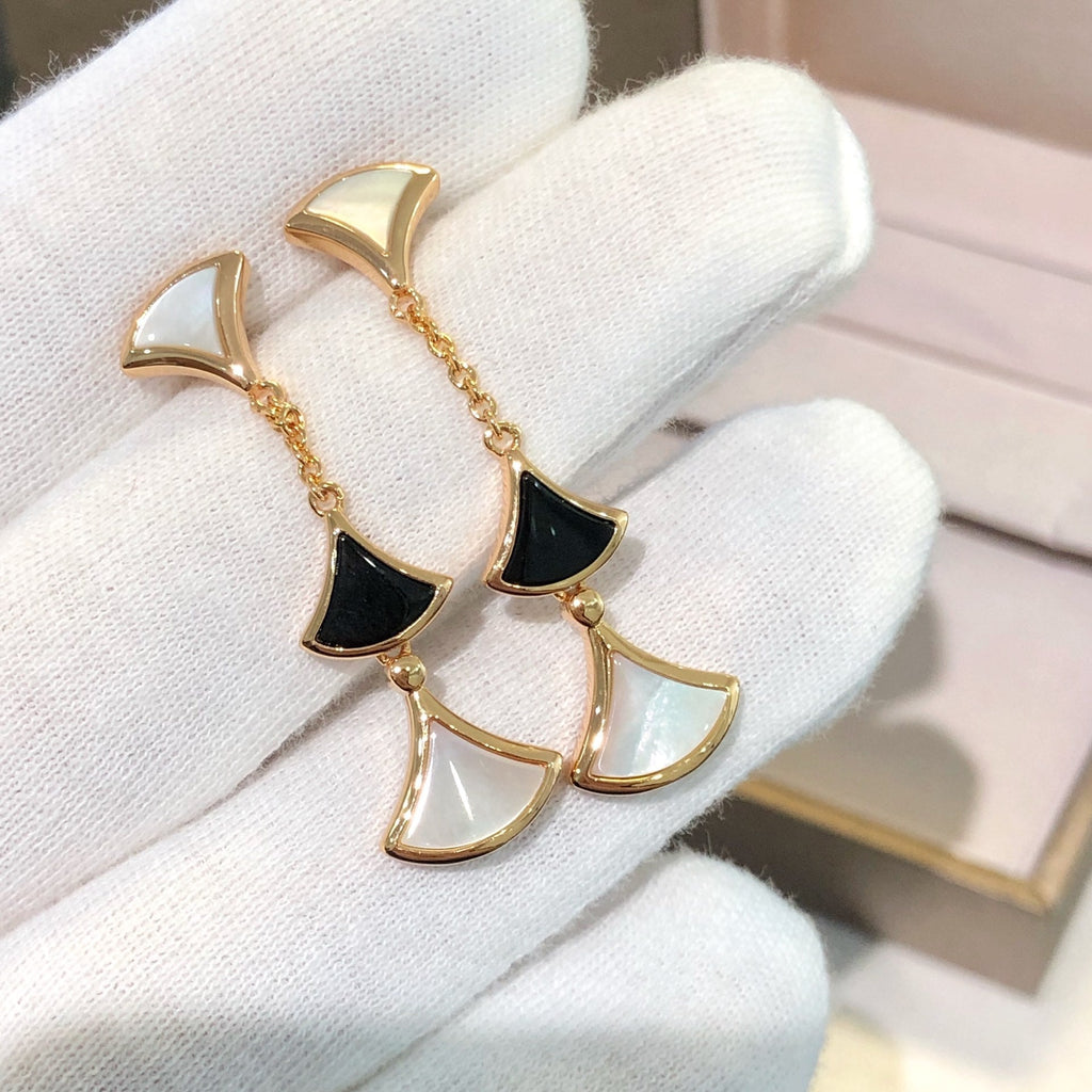 [⭐JeweliWhal]ドリームイヤリング 3モチーフ オニキス モップ ピンクゴールド