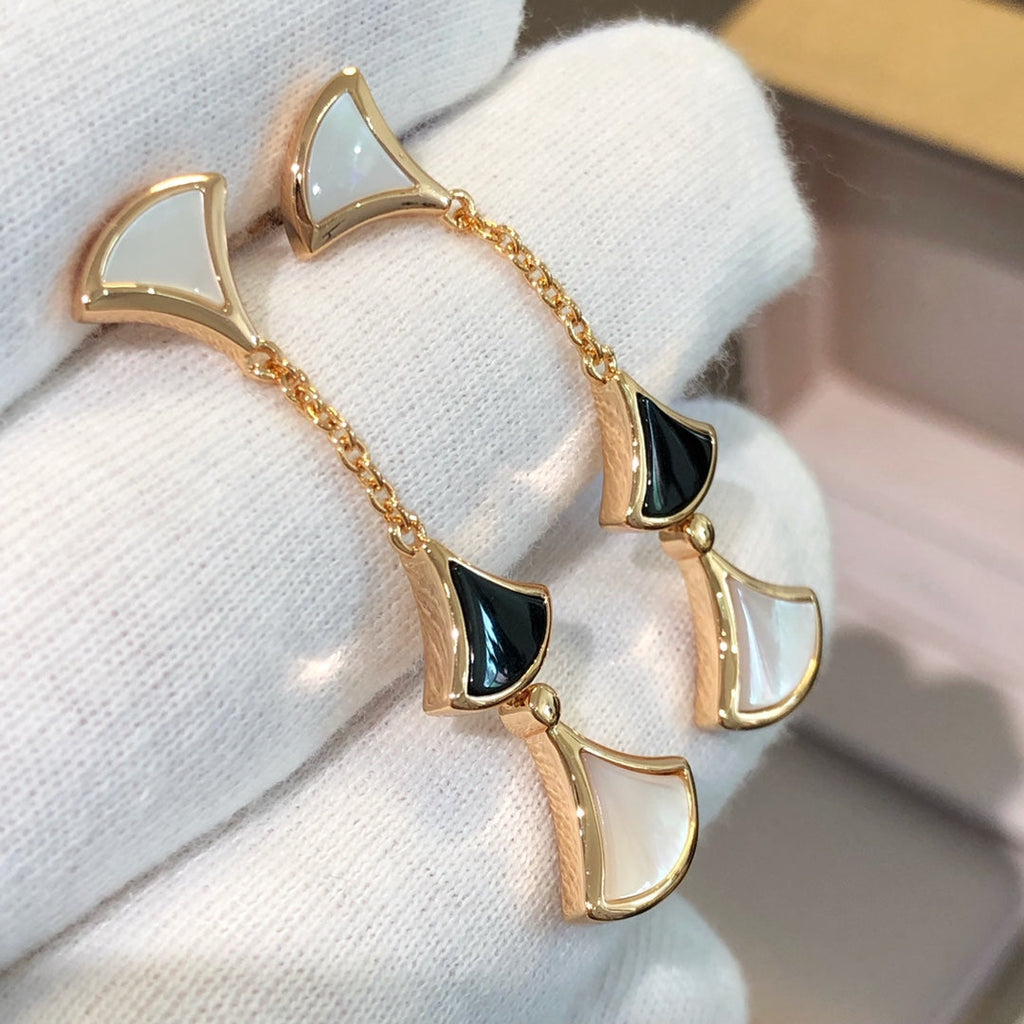 [⭐JeweliWhal]ドリームイヤリング 3モチーフ オニキス モップ ピンクゴールド