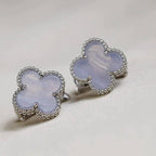 [⭐JeweliWhal]CLOVER MEDIUM 1 MOTIFS  WHITE MOP EARRINGS SILVER