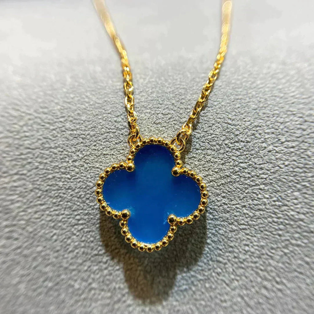 [⭐JeweliWhal]CLOVER 15MM BLUE AGATE NECKLACE