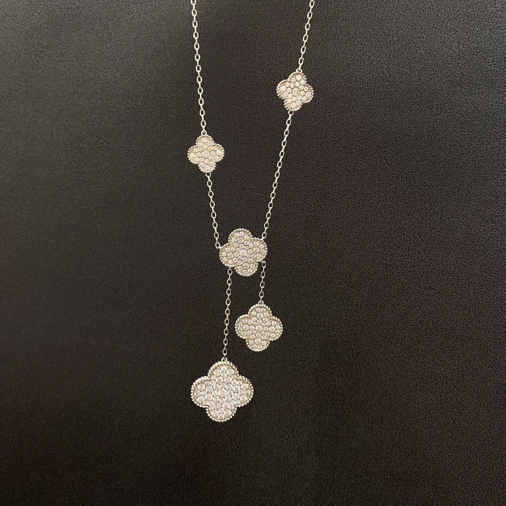 [⭐JeweliWhal]CLOVER 5 MOTIFS SILVER DIAMONDS NECKLACE