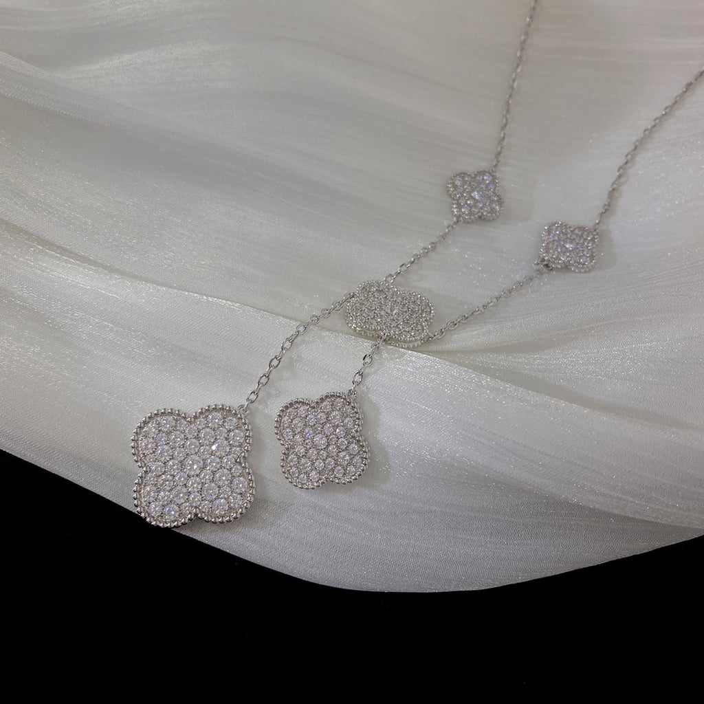 [⭐JeweliWhal]CLOVER 5 MOTIFS SILVER DIAMONDS NECKLACE
