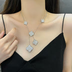 [⭐JeweliWhal]CLOVER 5 MOTIFS SILVER DIAMONDS NECKLACE