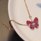 [⭐JeweliWhal]BUTTERFLY RED DIAMOND ROSE GOLD NECKLACE