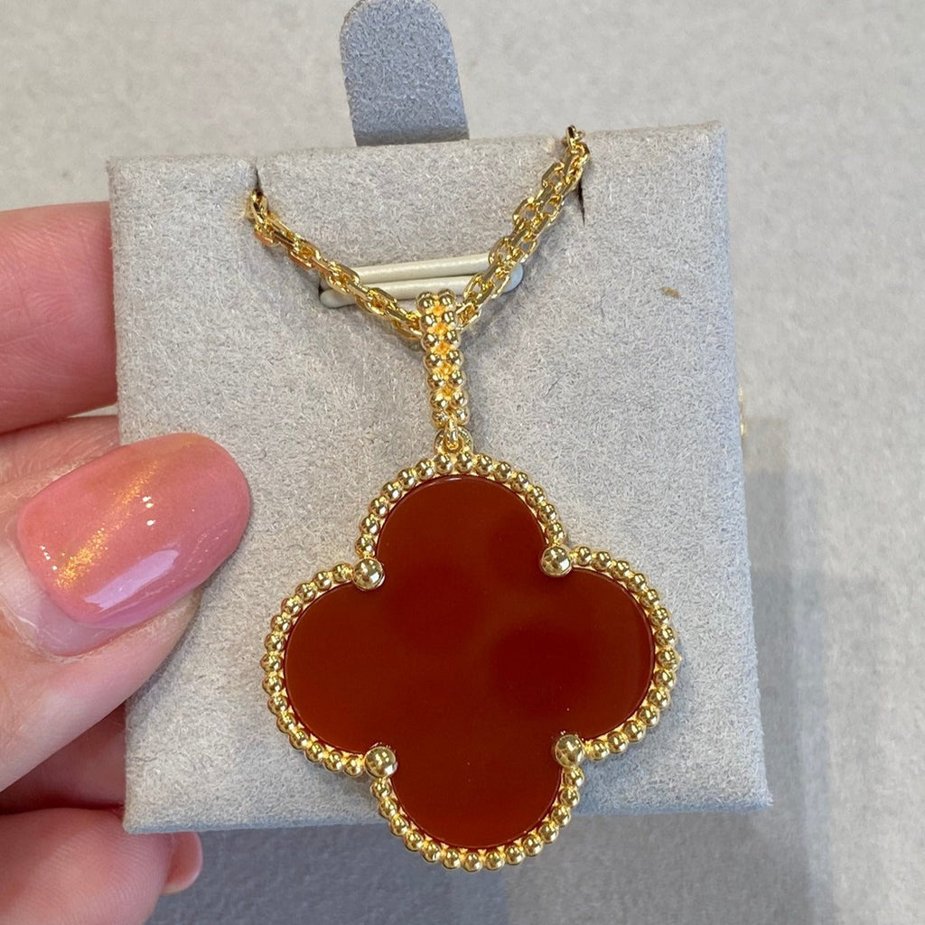 [⭐JeweliWhal]CLOVER 25MM NECKLACE GOLD CARNELIAN
