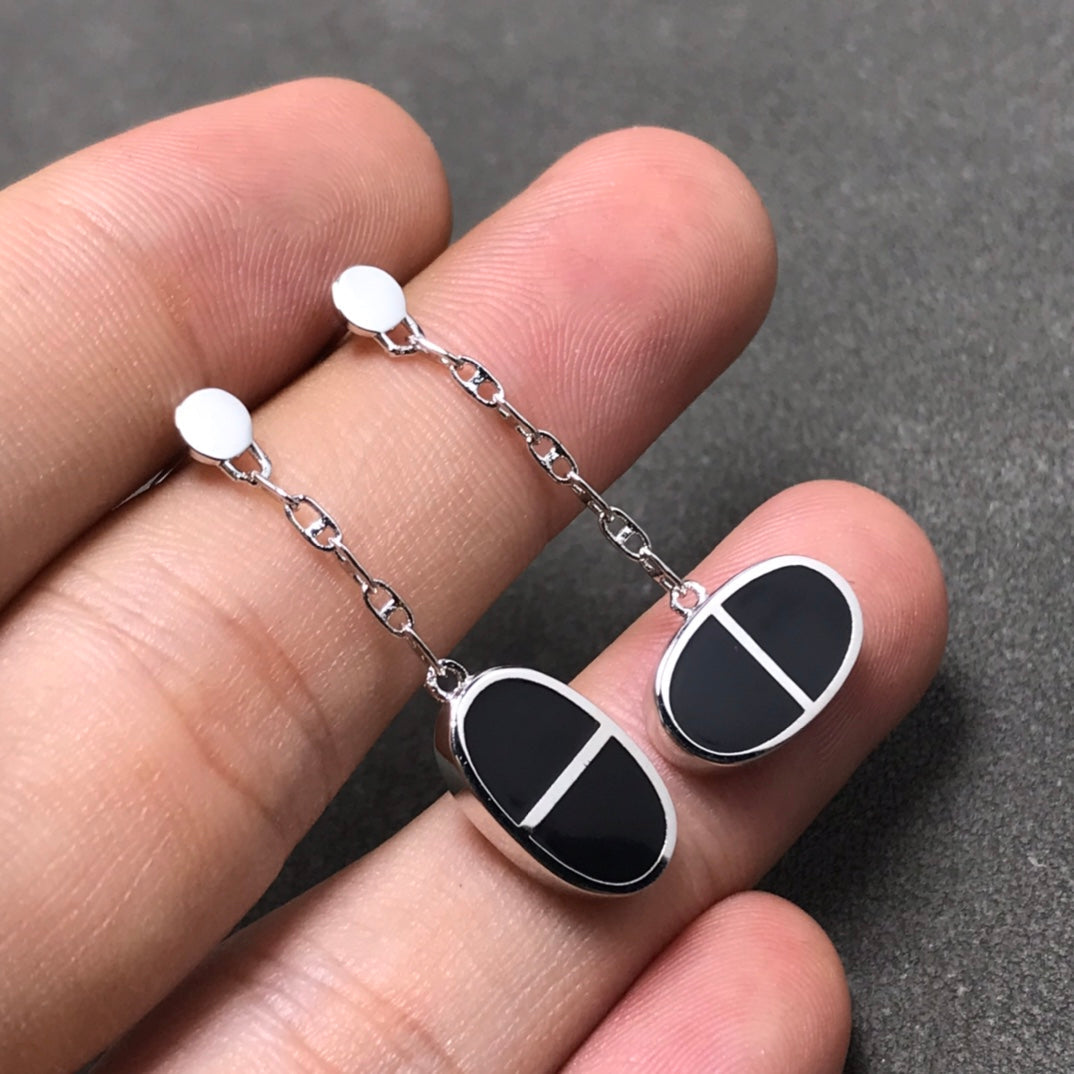 [⭐JeweliWhal]CHAINE VERSO BLACK CERAMIC SILVER EARRINGS