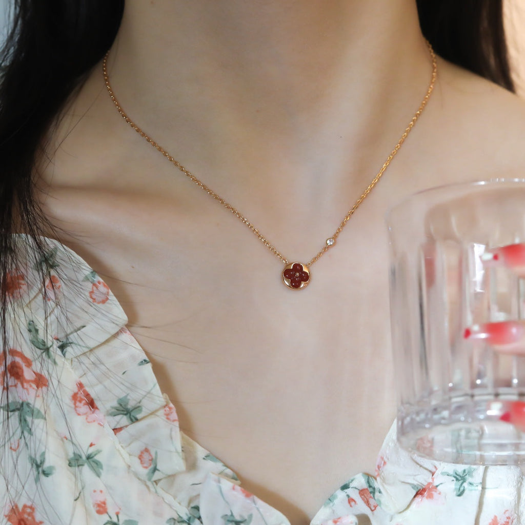 [⭐JeweliWhal]SUN PEDANT PINK GOLD 1 DIAMOND NECKLACE