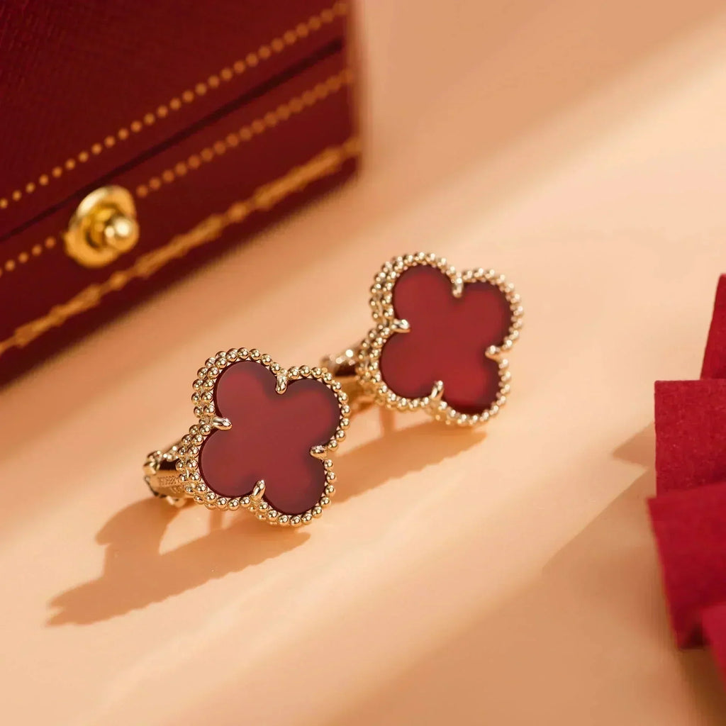 [⭐JeweliWhal]CLOVER MEDIUM 1 MOTIFS CARNELIAN  EARRINGS