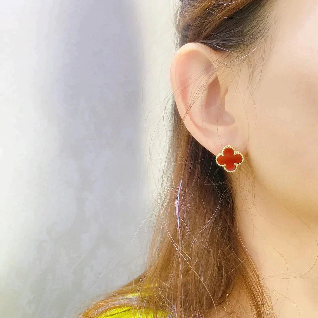 [⭐JeweliWhal]CLOVER MEDIUM 1 MOTIFS CARNELIAN  EARRINGS