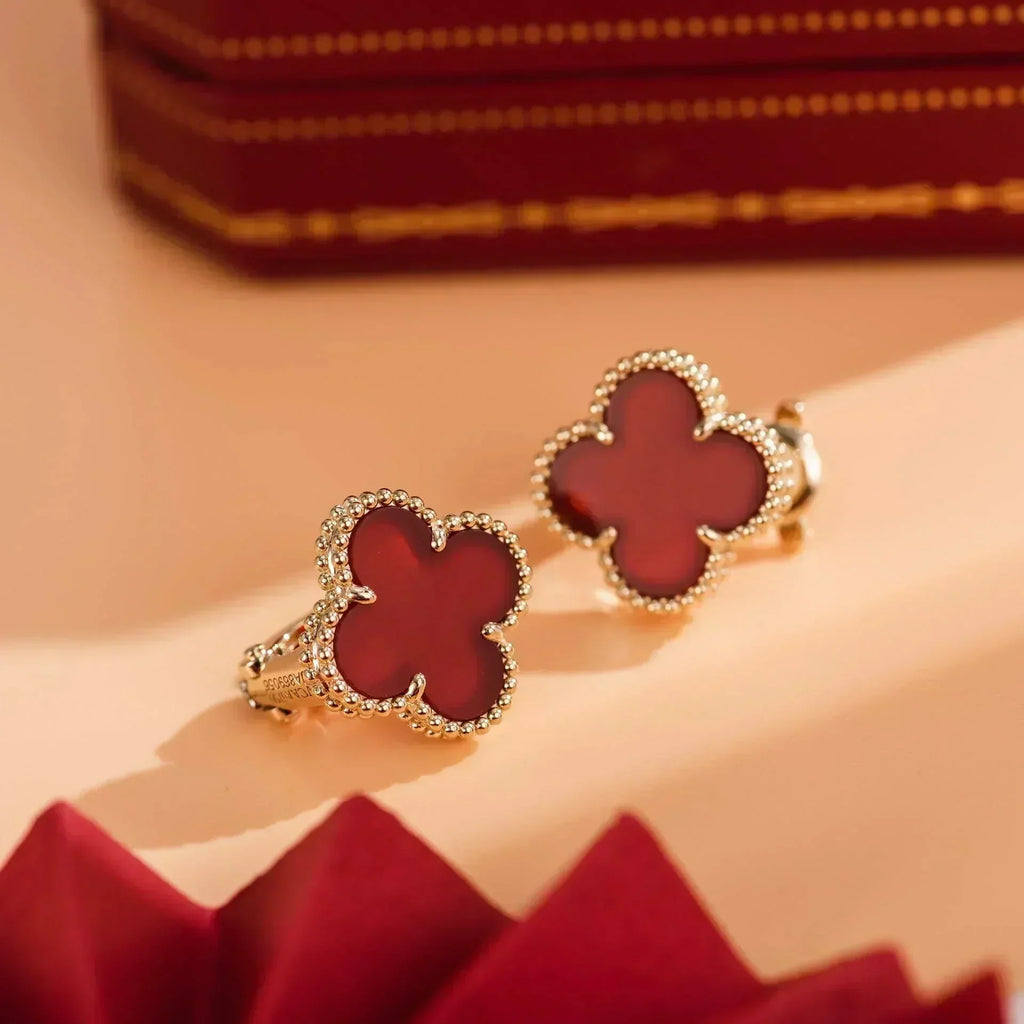 [⭐JeweliWhal]CLOVER MEDIUM 1 MOTIFS CARNELIAN  EARRINGS