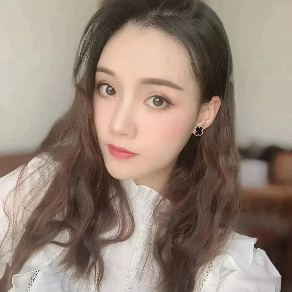 [⭐JeweliWhal]クローバー ミディアム 1モチーフ オニキス スタッドピアス