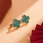 [⭐JeweliWhal]CLOVER MEDIUM 1 MOTIFS MALACHITE  EARRINGS