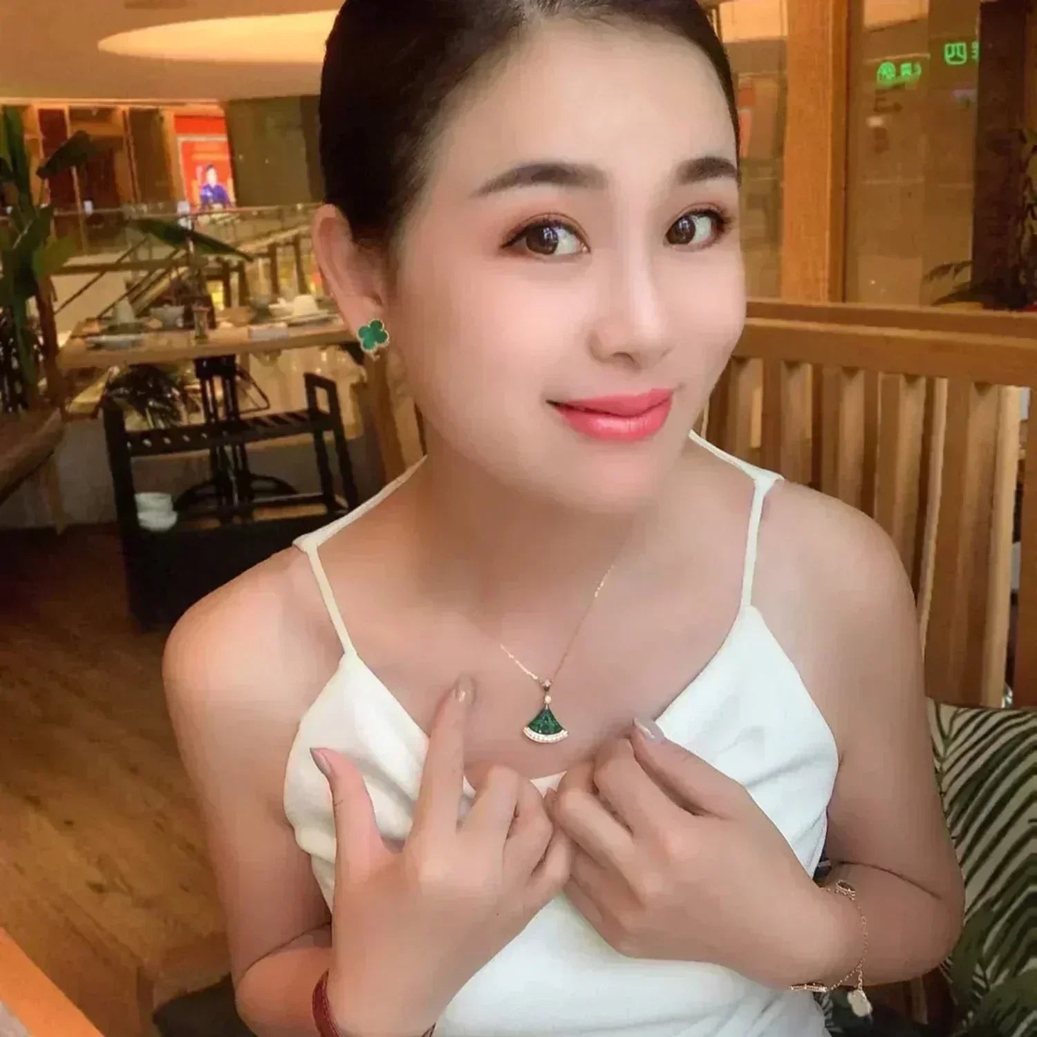 [⭐JeweliWhal]CLOVER MEDIUM 1 MOTIFS MALACHITE  EARRINGS