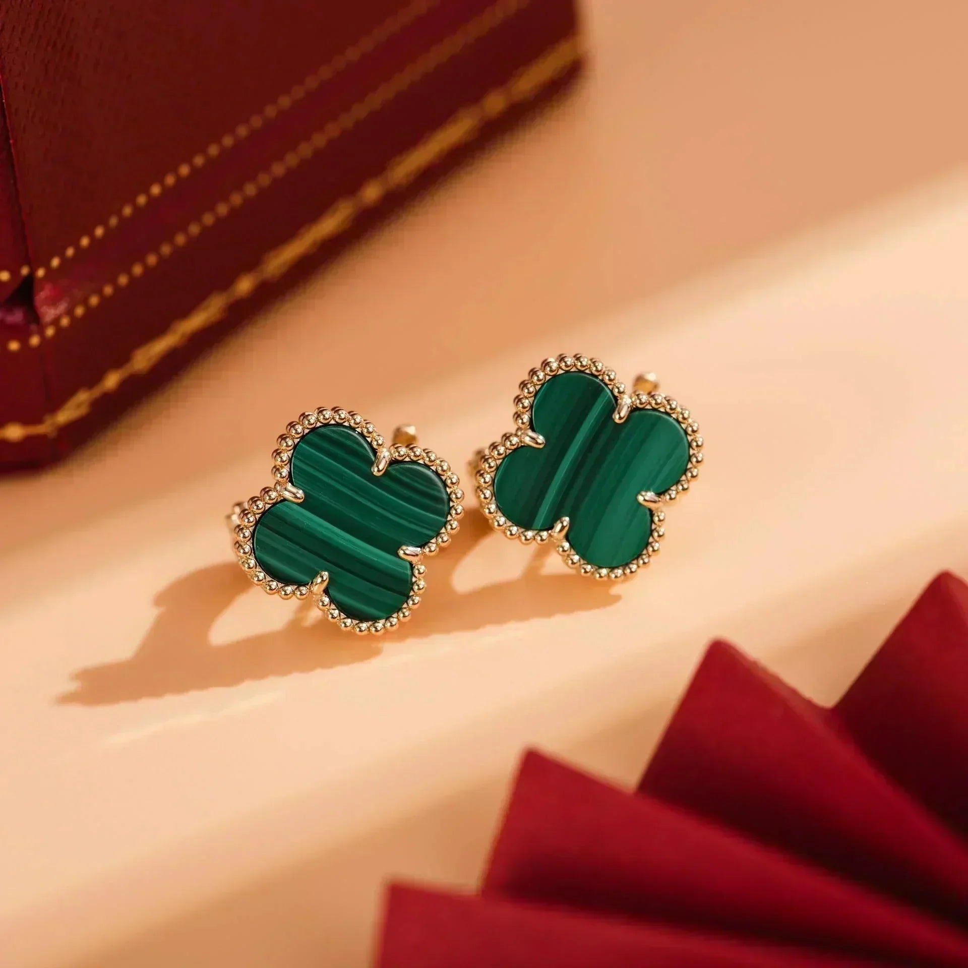 [⭐JeweliWhal]CLOVER MEDIUM 1 MOTIFS MALACHITE  EARRINGS