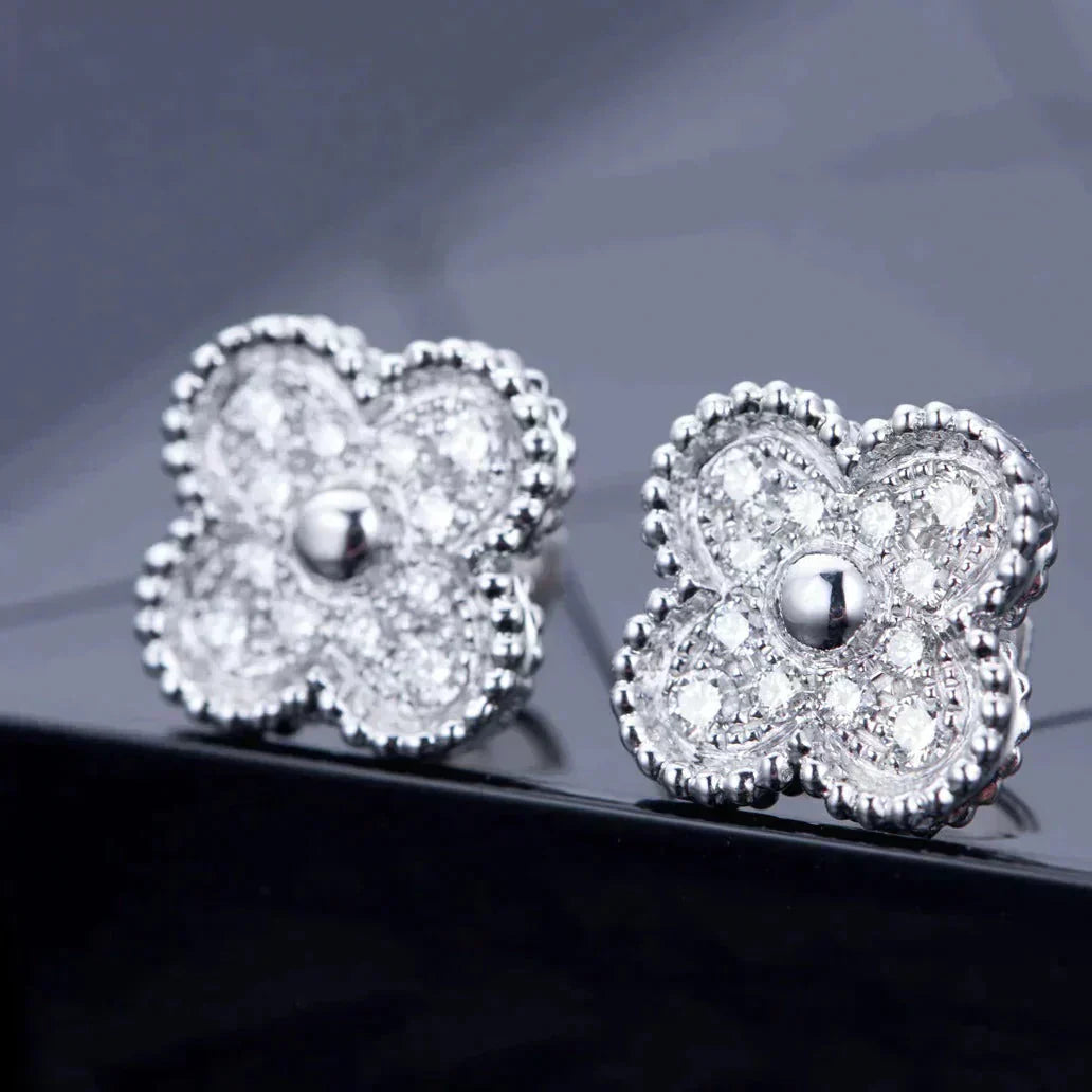 [⭐JeweliWhal]CLOVER 1 MOTIFS DIAMOND STUD EARRINGS SILVER