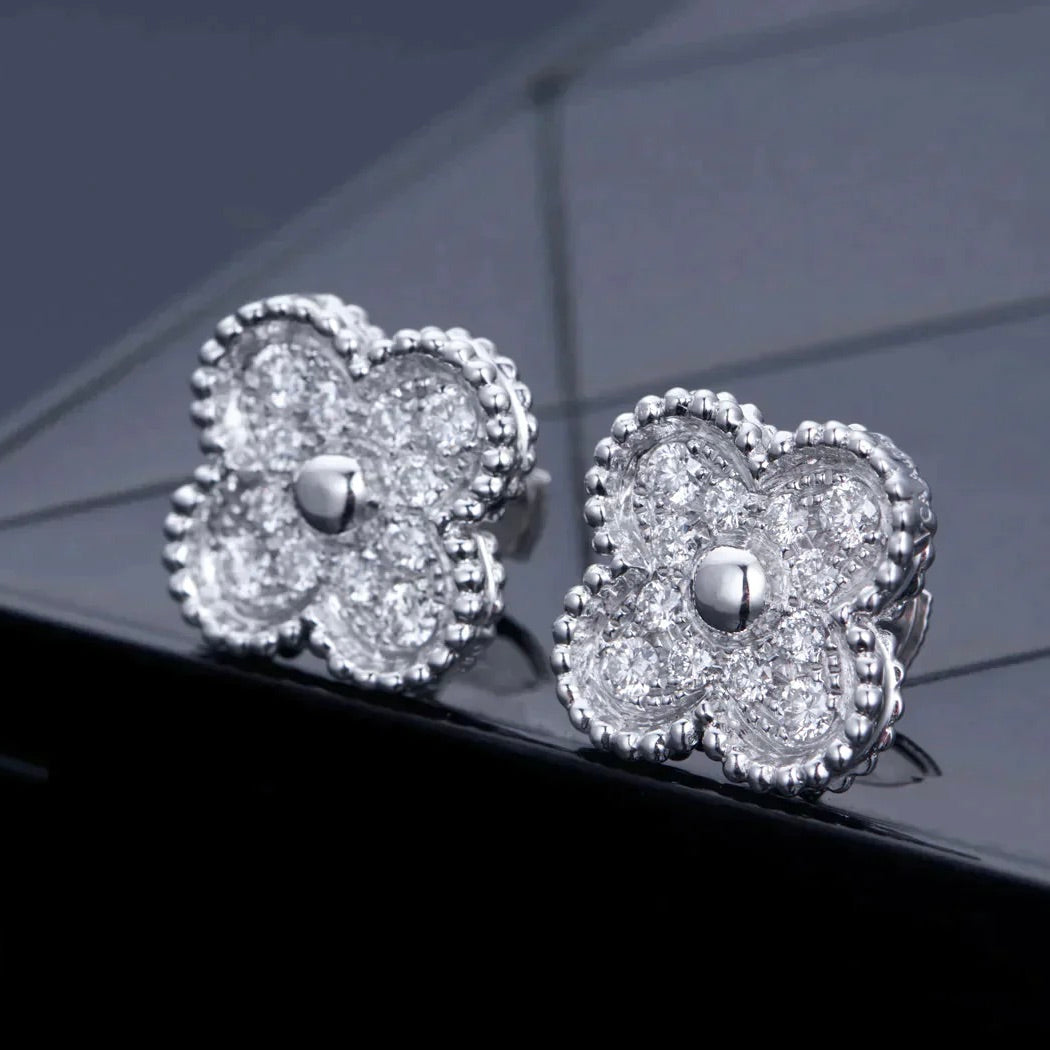 [⭐JeweliWhal]CLOVER 1 MOTIFS DIAMOND STUD EARRINGS SILVER