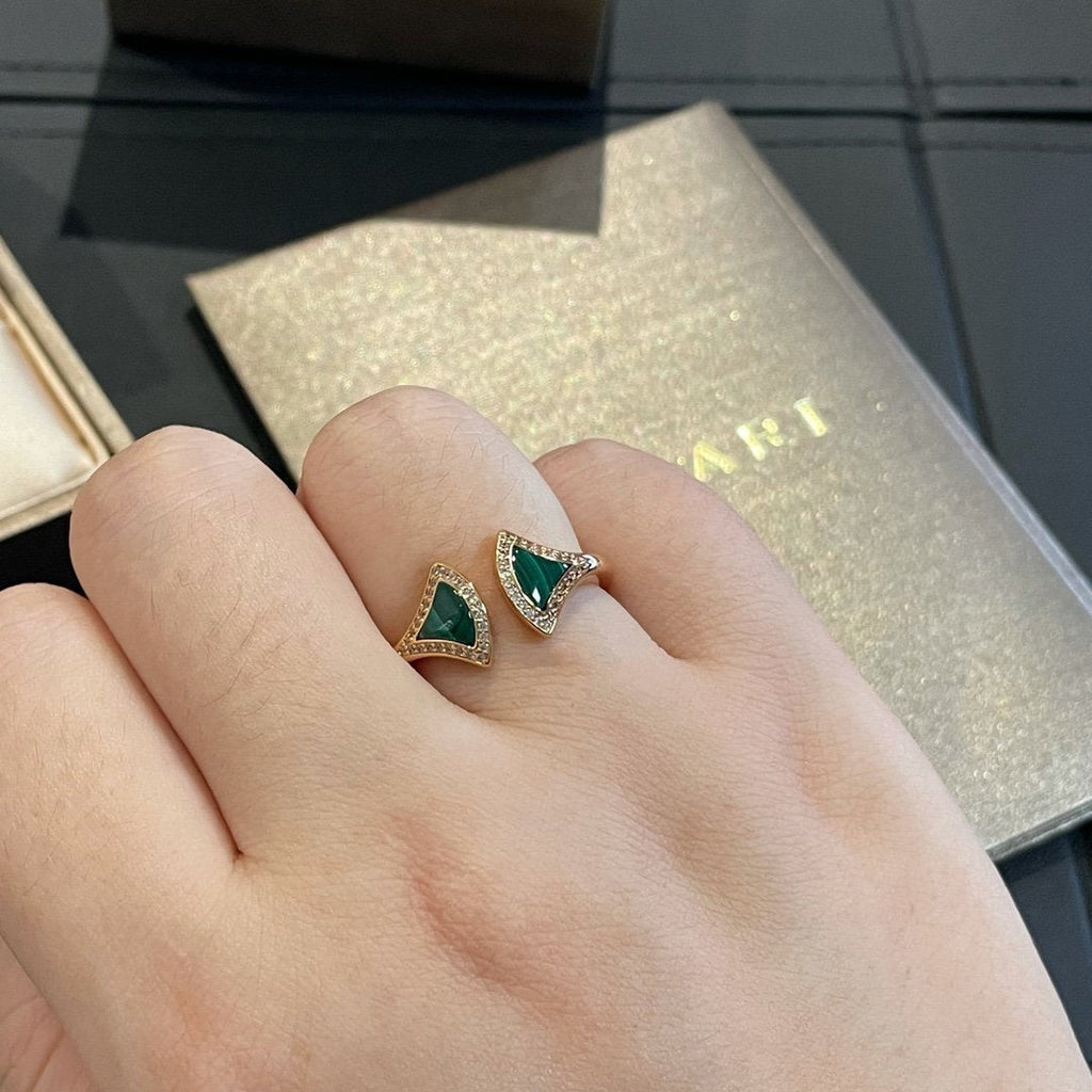 [⭐JeweliWhal]DREAM MALACHITE DIAMOND OPEN RING