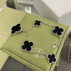 [⭐JeweliWhal]CLOVER 5 MOTIFS SIVLER ONYX BRACELET