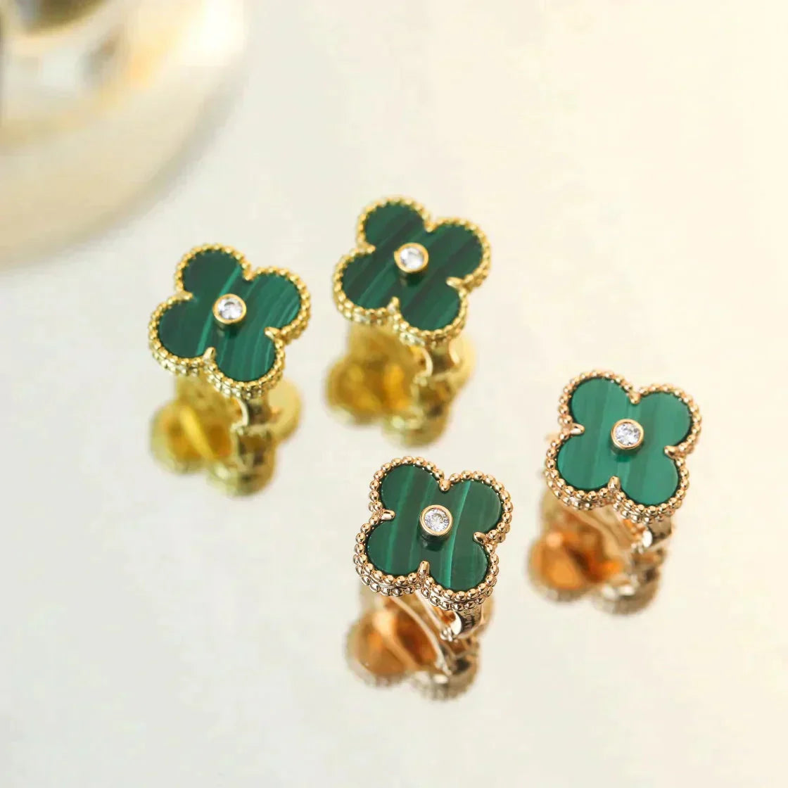 [⭐JeweliWhal]CLOVER MEDIUM 1 MOTIFS MALACHITE DIAMOND EARRINGS