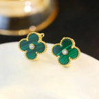 [⭐JeweliWhal]CLOVER MEDIUM 1 MOTIFS MALACHITE DIAMOND EARRINGS