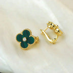 [⭐JeweliWhal]CLOVER MEDIUM 1 MOTIFS MALACHITE DIAMOND EARRINGS