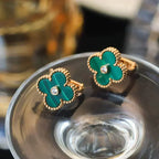 [⭐JeweliWhal]CLOVER MEDIUM 1 MOTIFS MALACHITE DIAMOND EARRINGS