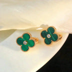 [⭐JeweliWhal]CLOVER MEDIUM 1 MOTIFS MALACHITE DIAMOND EARRINGS